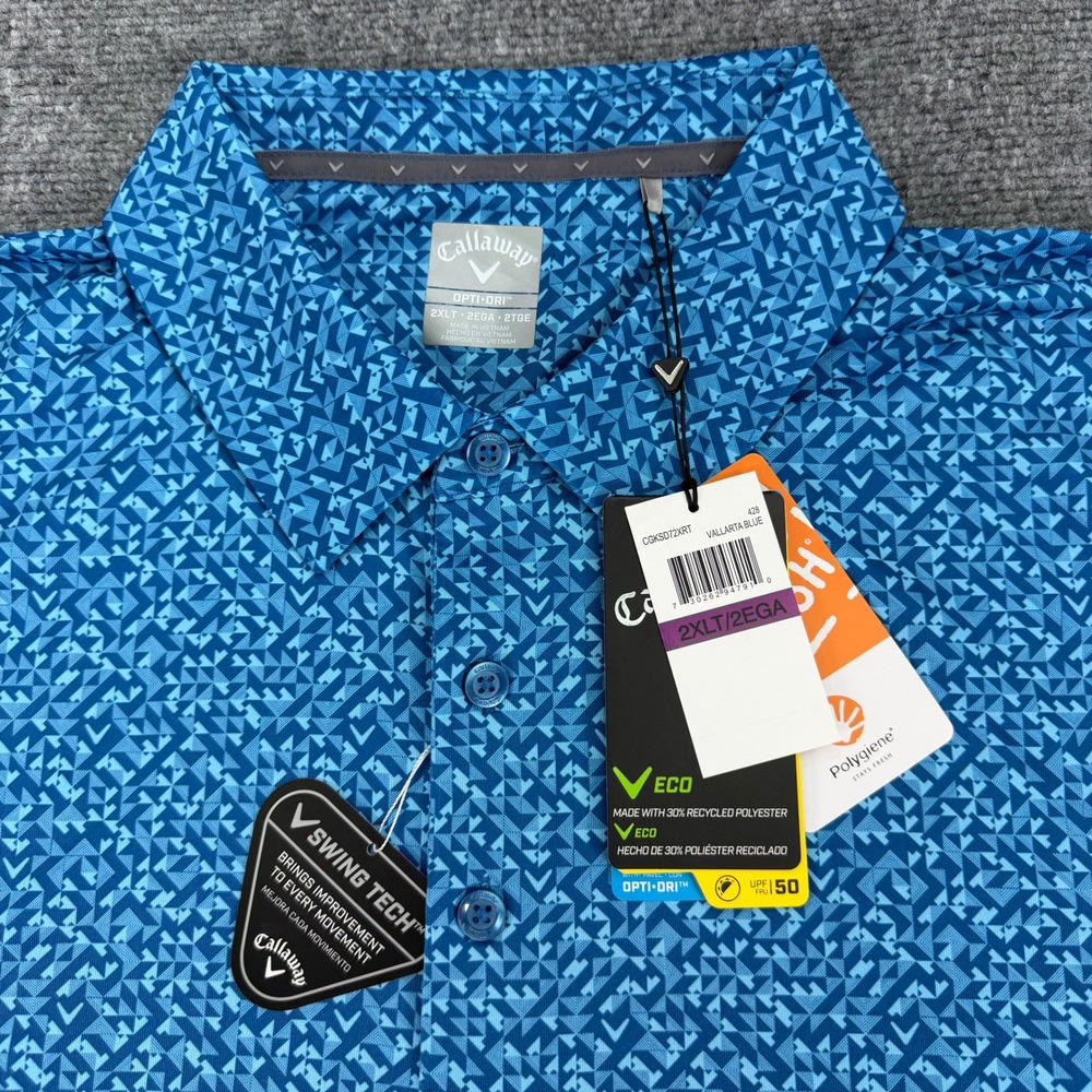 Callaway Polo Shirt Mens 2XLT Vallarta Blue Opti-Dri Swing Tech Golf Stretch NEW - Picture 4 of 16